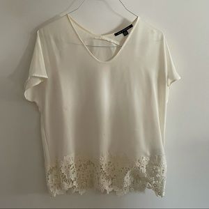 Body cap sleeve top with crochet trim